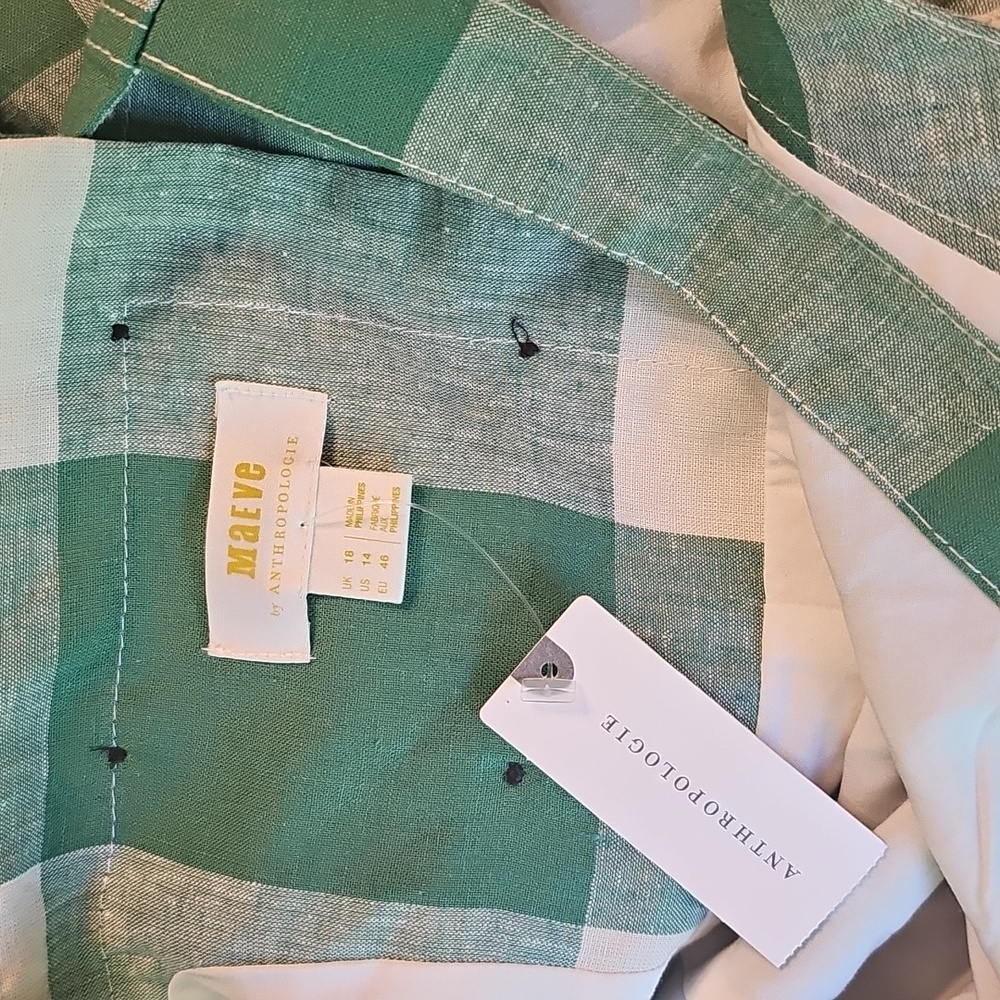 Maeve by Anthropologie Sun Dress Green & White Gingham Checks, Size 14, NWT! - Picture 11 of 17